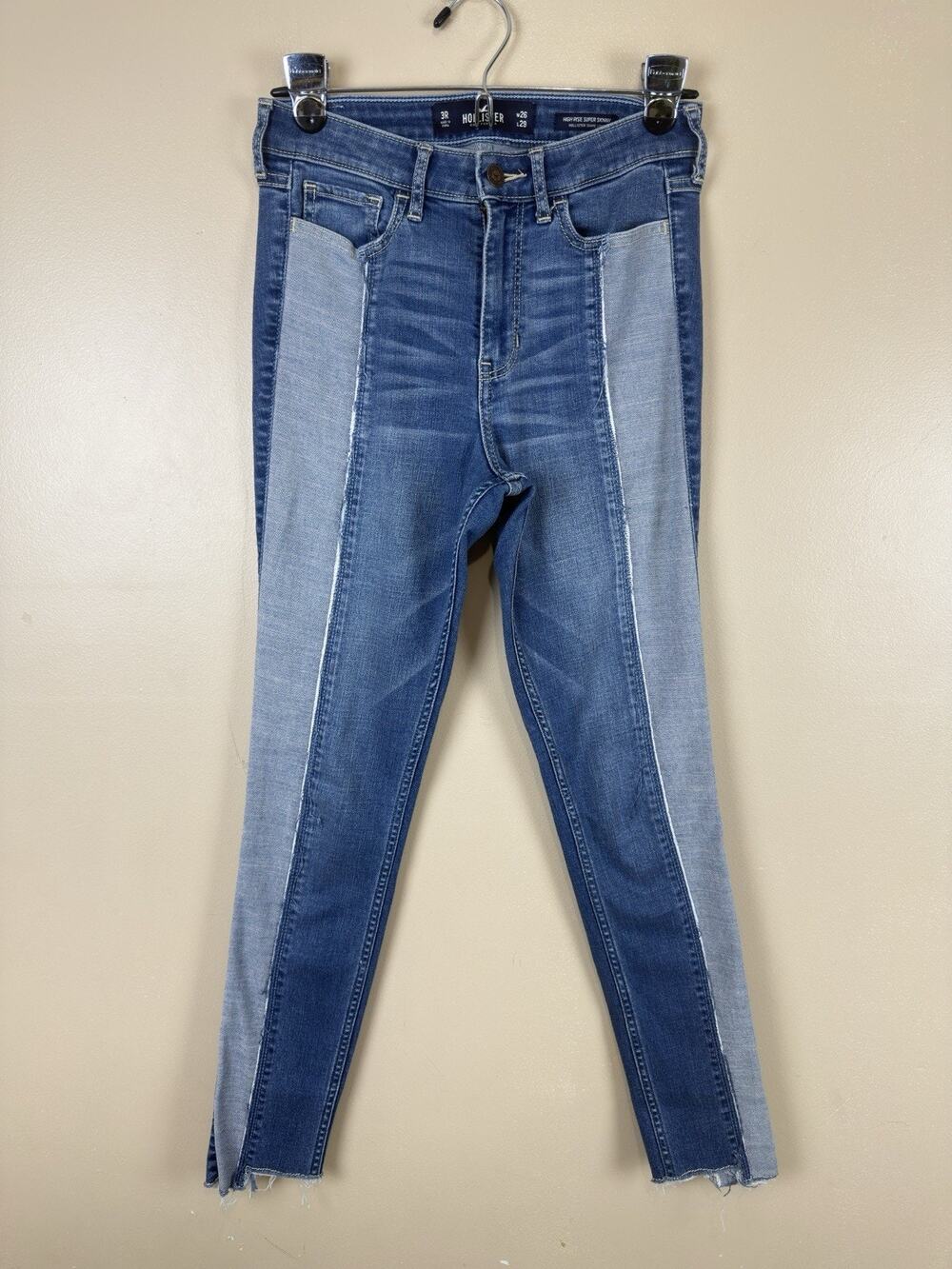 Hollister High Rise Super Skinny Jeans Size 3R W26 L29 Two Tone Colorblock Denim